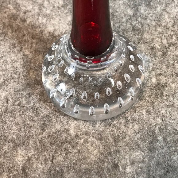 Vintage Glass Red Single Bud Vase Controlled Bubble Base - Picture 7 of 8